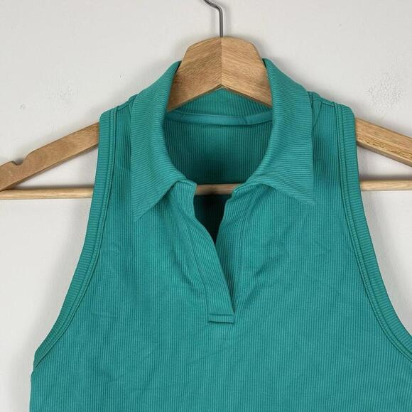 Athleta Aurora Seamless Crop Polo Tank S Teal Green NWT $79 Anti-Odor Wicking - Picture 2 of 9